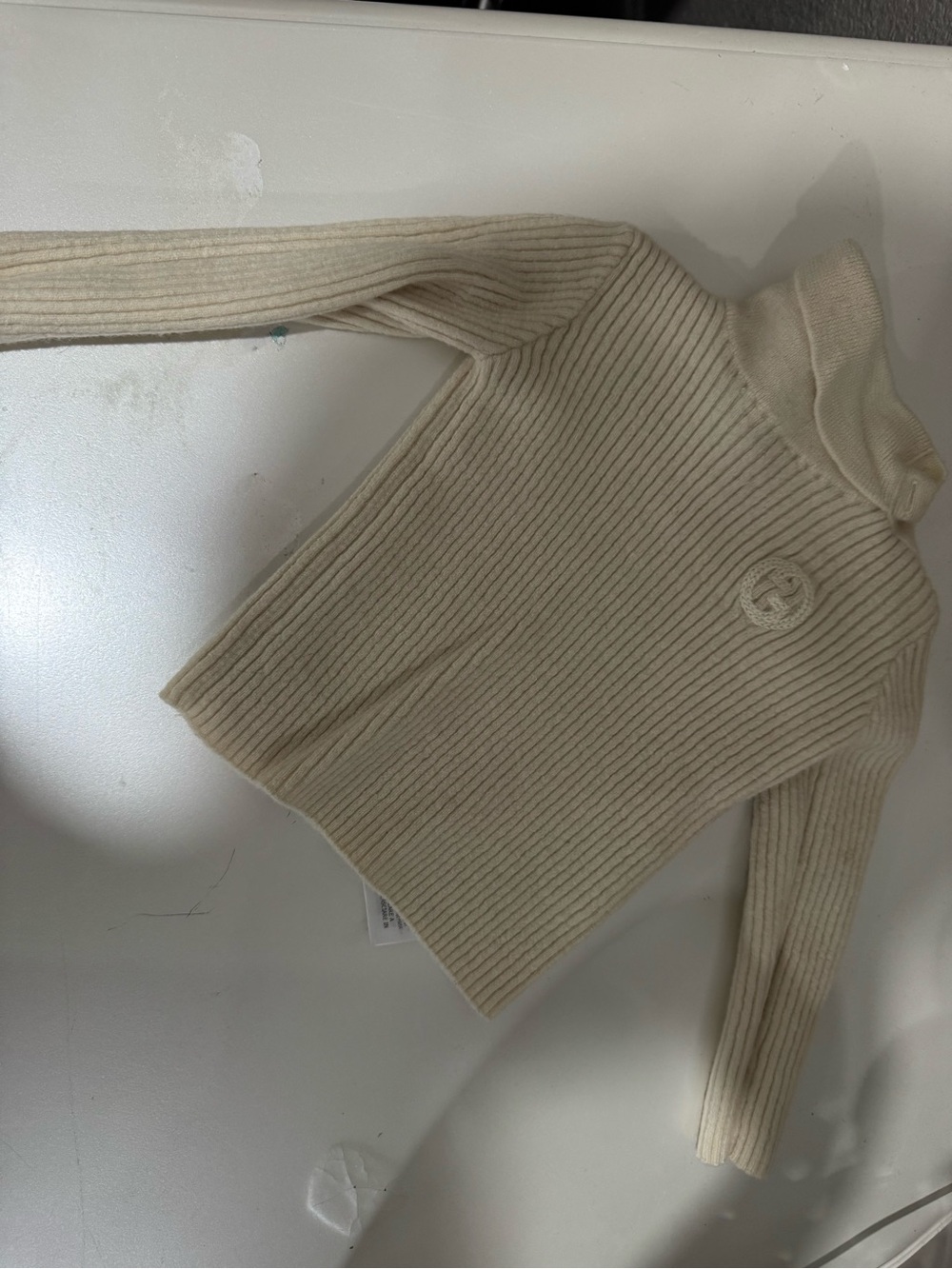 Gucci Cream Ribbed Turtleneck Sweater for Kids
